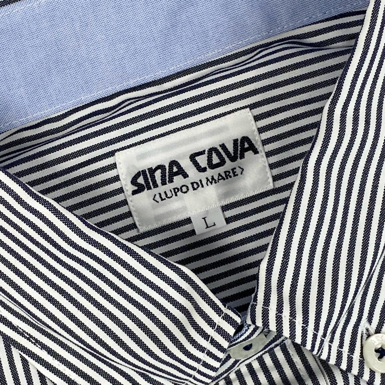 57h4【新品未使用】 SINA COVA シナコバ MAREデザイン ワッペン付き マリンシャツ L ホワイト グレー 画像参照 LU'PO DI MARE タグ付き メンズt18r