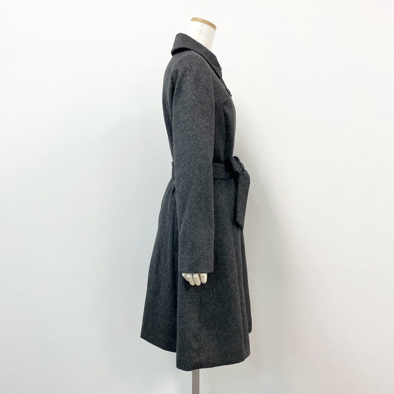 58f20 BARNEYS NEWYORK バーニーズニューヨーク 総カシミヤ ベルテッドステンカラーコート ロングコート 38 グレー Pure Cashmere カシミヤ100 カシミア レディース