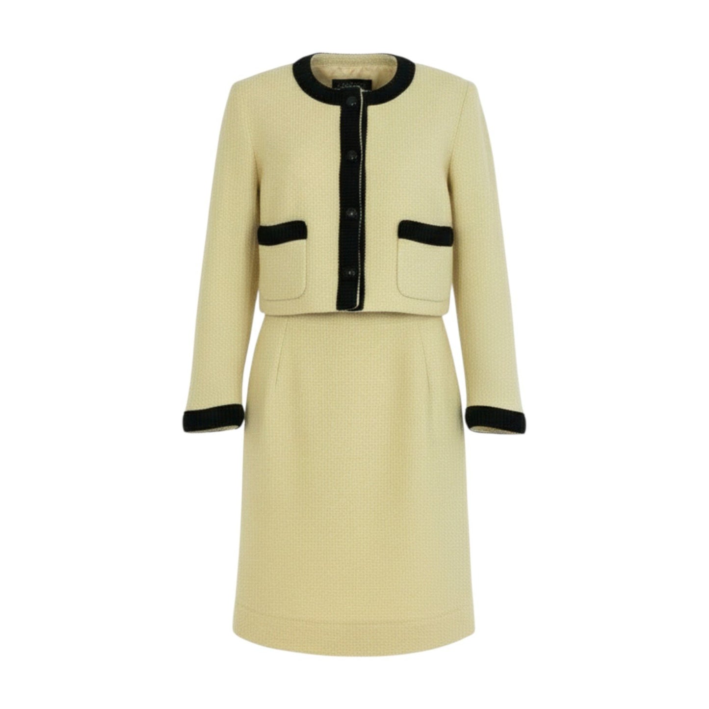 56a14【archive】CHANEL ヴィンテージ シャネル 1987年コレクション ボールボタン ココマーク ショートツイードジャケット スカート セットアップ M相当 イエロー系 ツイード レディースta1