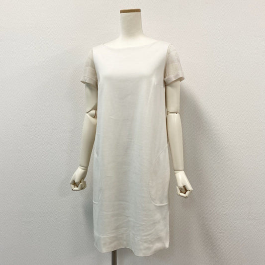 63i18 BRUNELLO CUCINELLI ブルネロクチネリ 半袖ワンピース ひざ丈ワンピース メッシュスリーブ M アイボリー系 レディースu02t