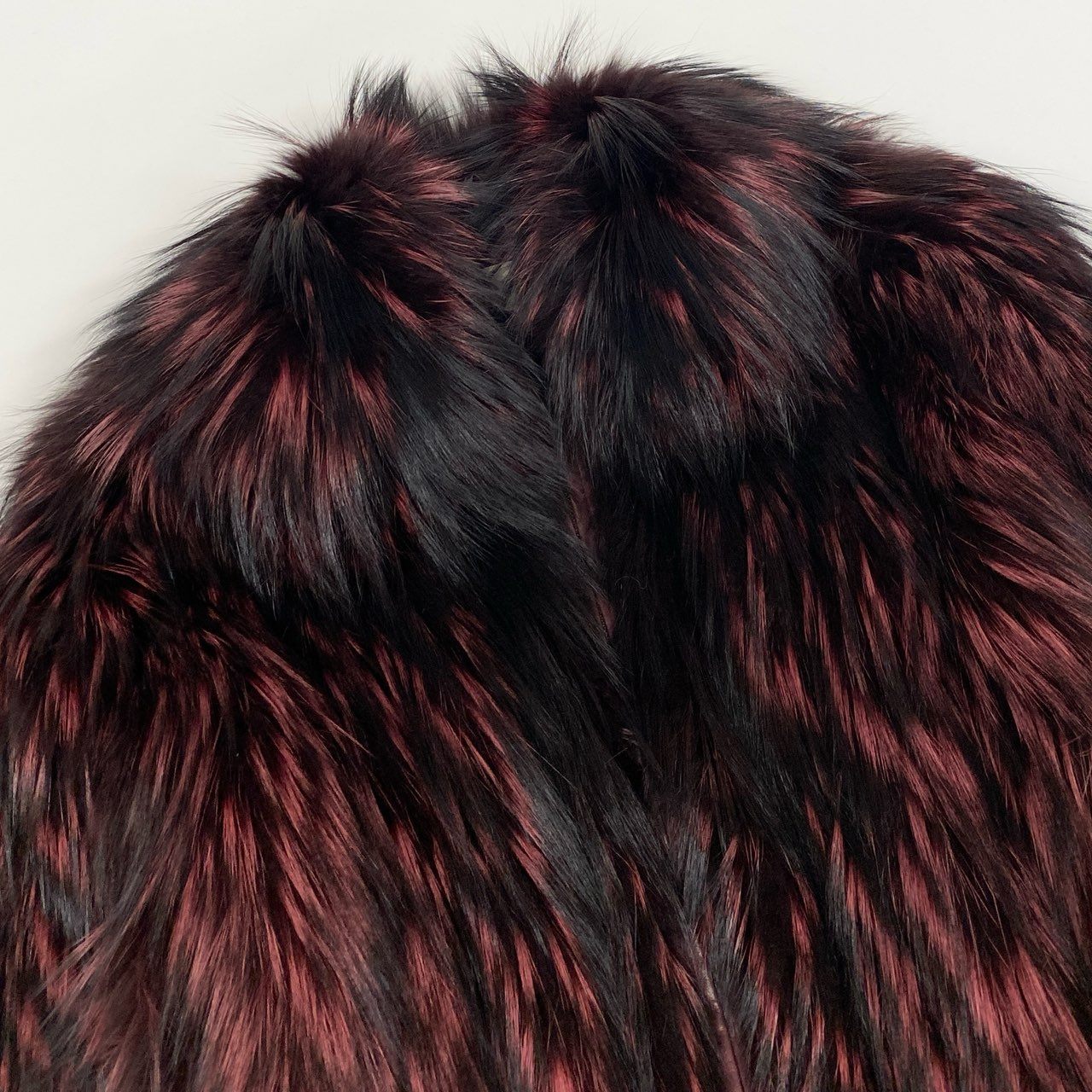 68L8 EMBA エンバ 染め フォックスファー ジップアップジャケット コート サイズ11号 レッドパープル ブラック 本毛皮 FOX FUR レアデザインt18r