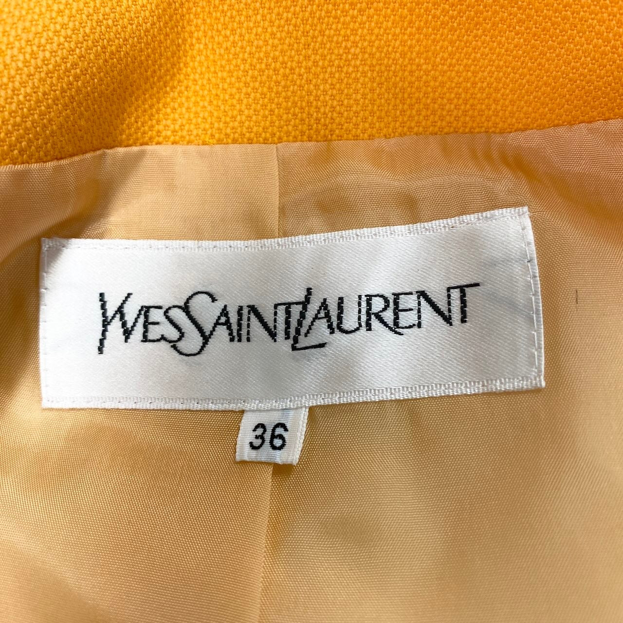 14g5 YVES SAINT LAURENT イヴサンローラン ノーカラージャケット ウールジャケット サイズ36 イエロー レディース 女性用u02t