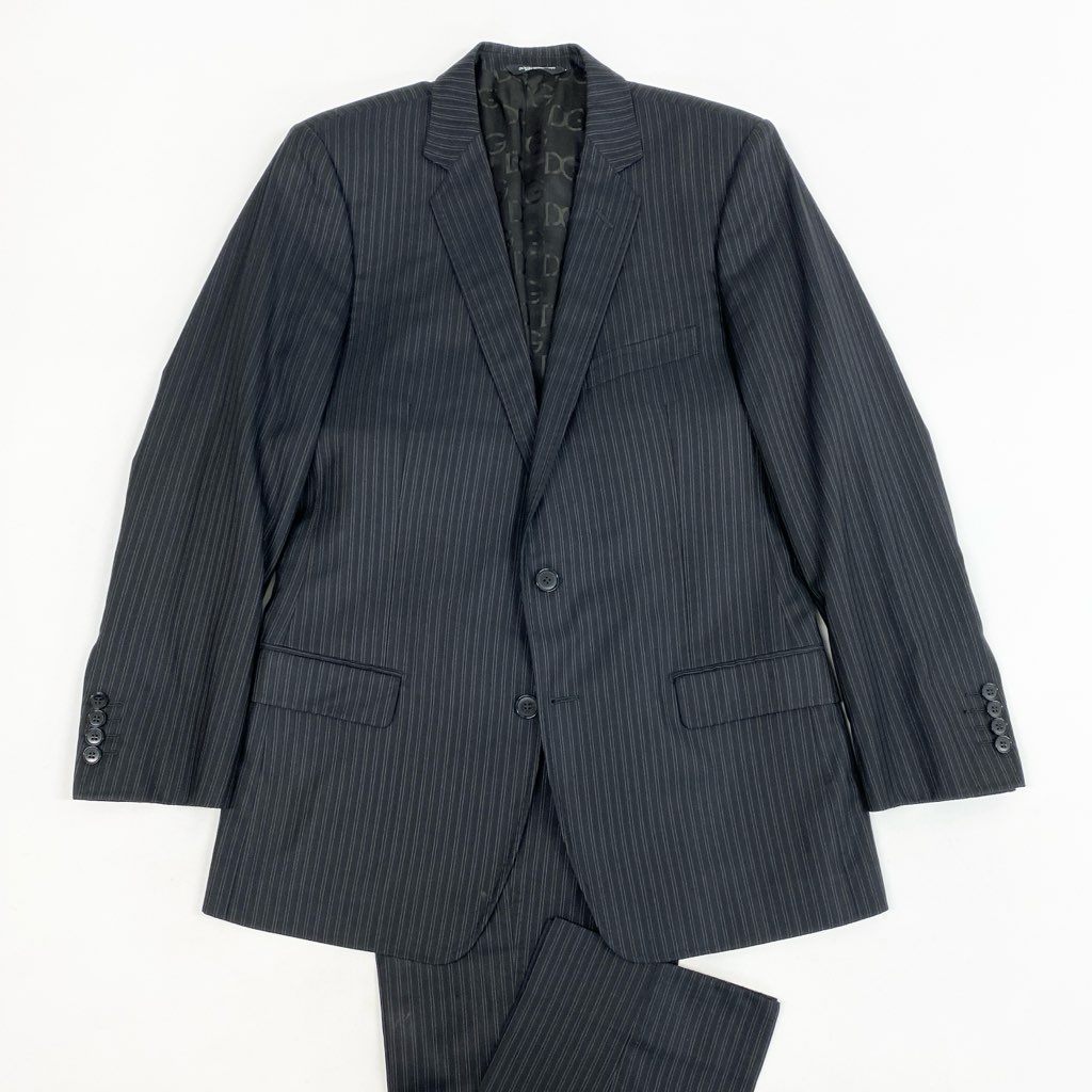 52l24 DOLCE＆GABBANA ドルチェアンドガッバーナ スーツセットアップ テーラードジャケット スラックス ストライプ 裏地総柄 イタリア製 50サイズ ブラック メンズo07t