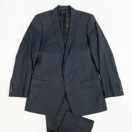 52l24 DOLCE＆GABBANA ドルチェアンドガッバーナ スーツセットアップ テーラードジャケット スラックス ストライプ 裏地総柄 イタリア製 50サイズ ブラック メンズo07t