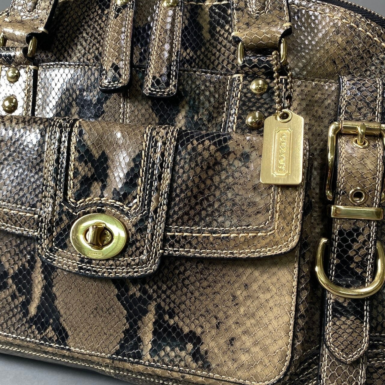 h11 COACH コーチ ミランダプリンテッド パイソンサッチェル ハンドバッグ Hampton Miranda Python Satchel Handbag 11089t18r