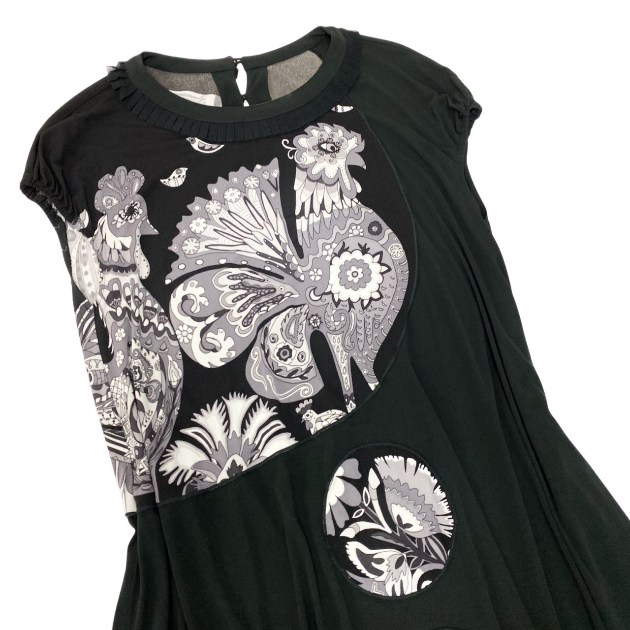 13c5 TOKUKO 1er VOL トクコプルミエヴォル バルーンワンピース ロングワンピース フレンチスリーブ フラワーモチーフ ストレッチ レディース 女性服 サイズ9 ブラックu02t