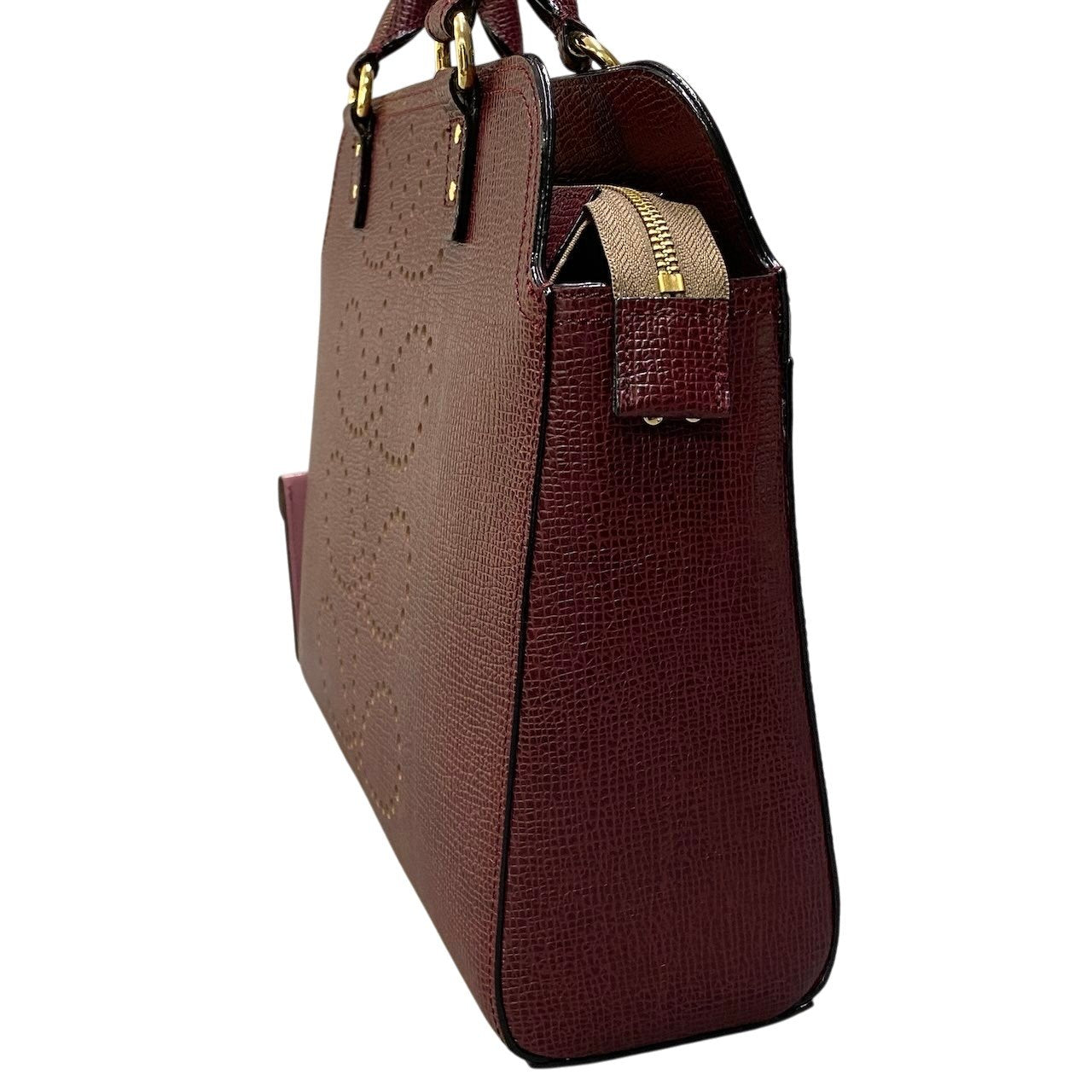 Be16 《極美品》 Orla Kiely オーラカイリー 2WAY レザーショルダーバッグ  ボルドー 本革 パンチング加工 カバン ハンドバッグt18r