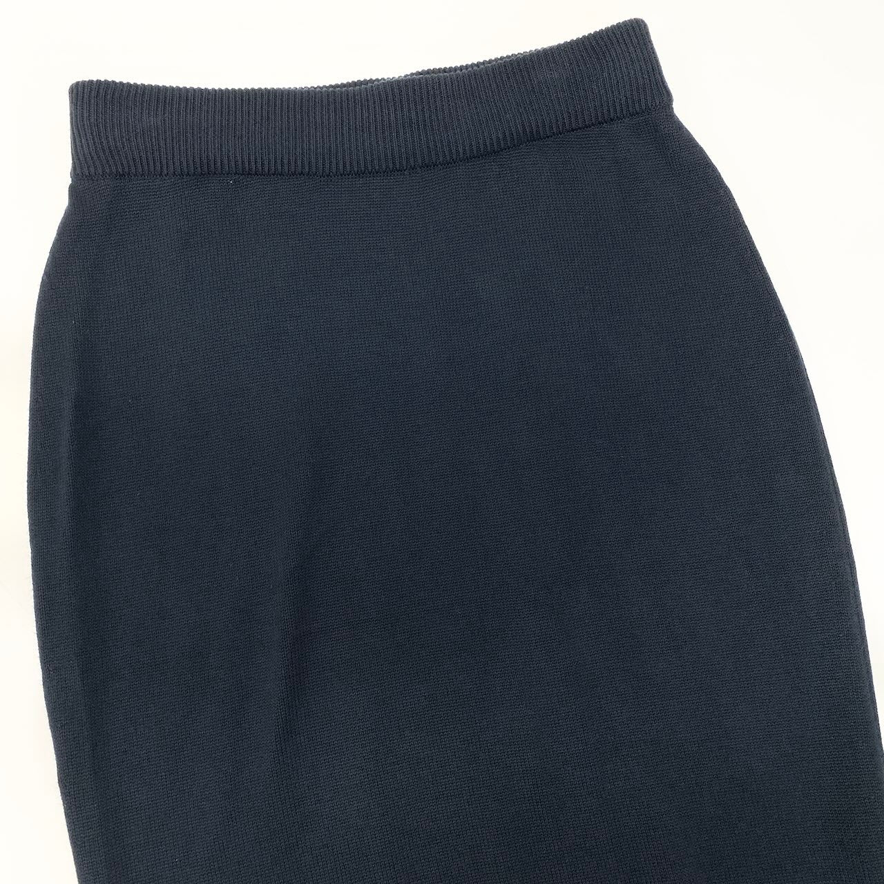 Cd23 CHANEL シャネル vintage ニットスカート タイトスカート 膝丈 スコットランド製 ネイビー コットン100％ レディース 女性服u02t