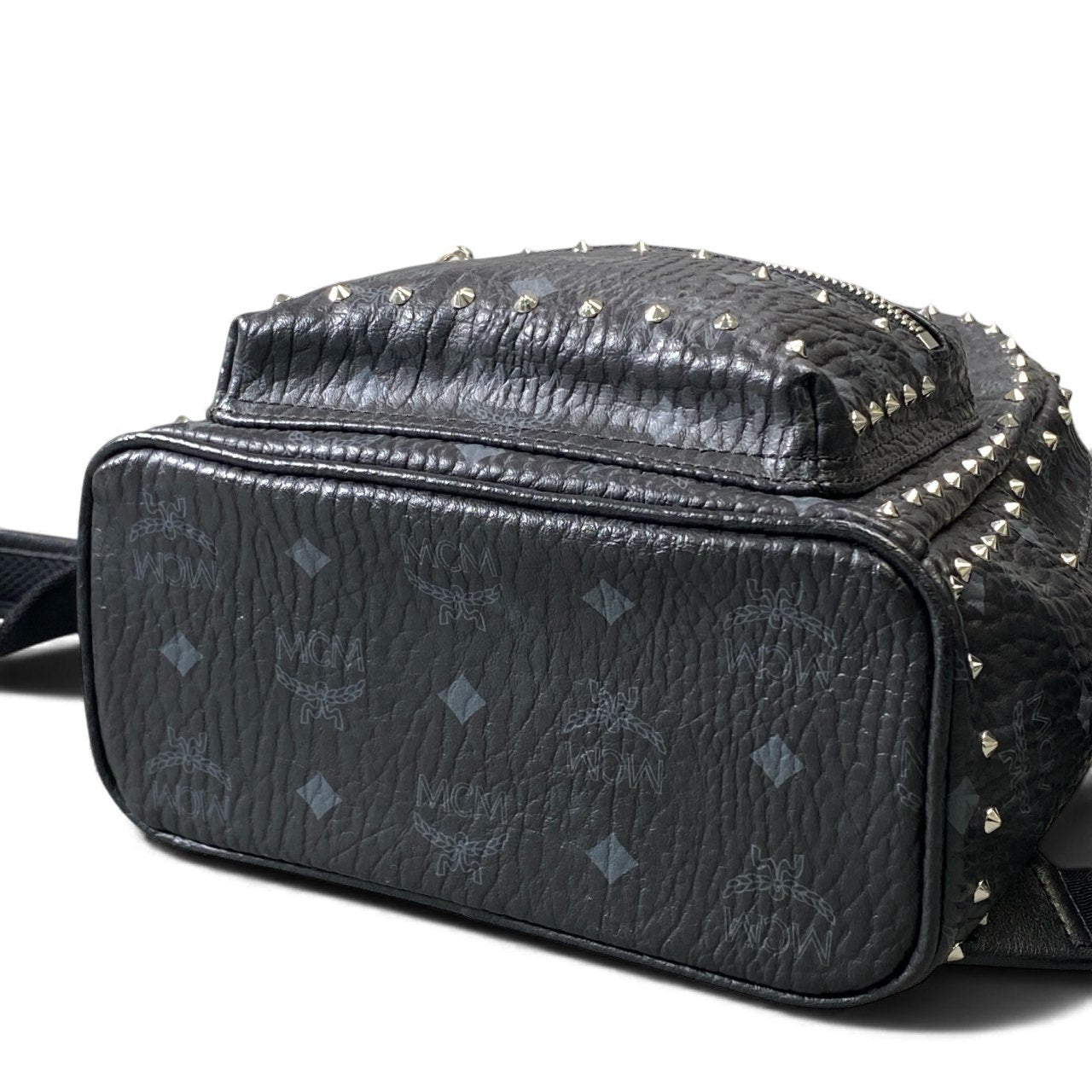 k16《美品》 MCM エムシーエム STARK BACK PACK スタッズ リュック MINI ブラック レザー バックパック カバン 鞄t18r