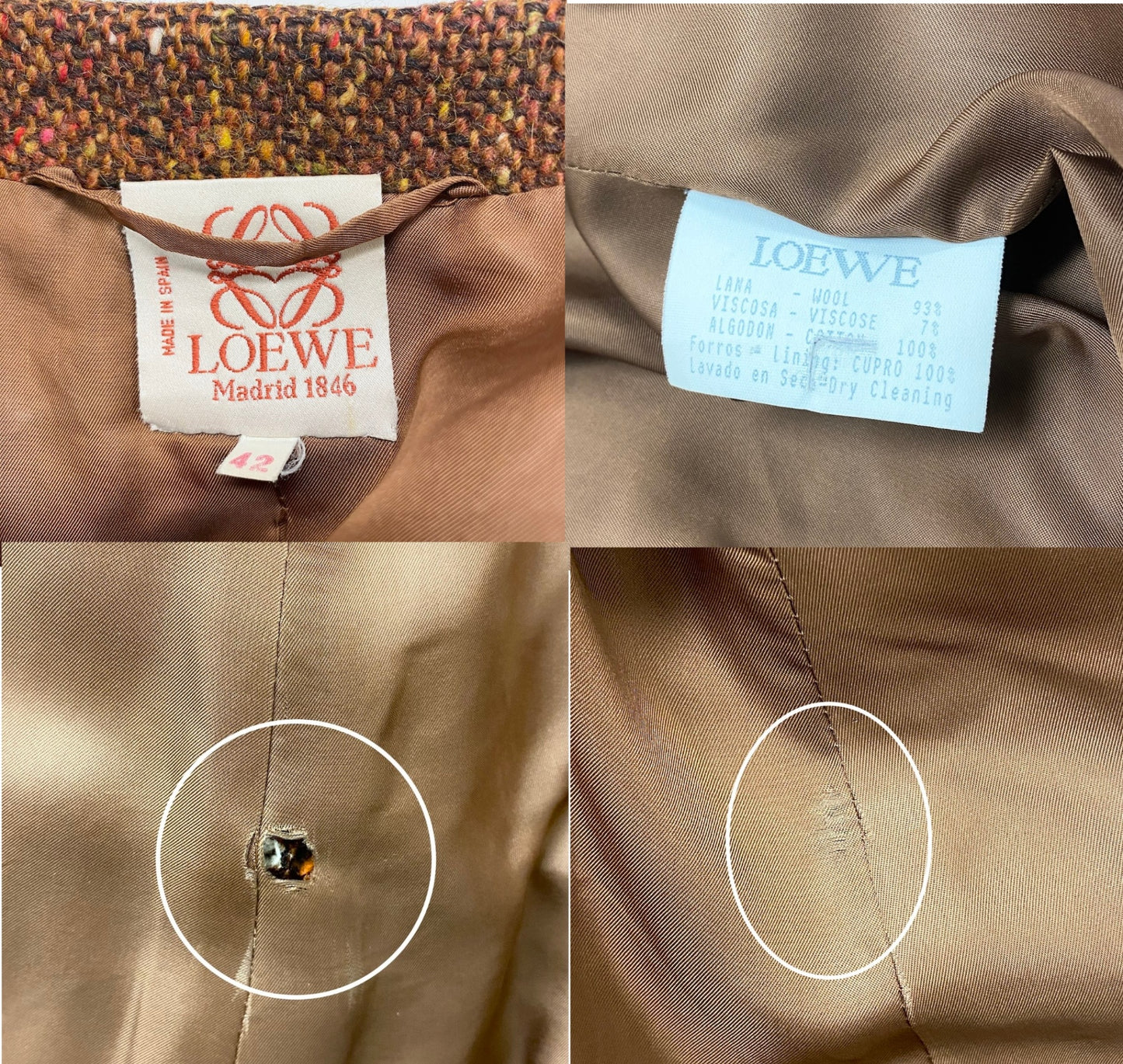 3g2 LOEWE ロエベ ノーカラー ツイードジャケット 刺繍デザイン サイズ42 ブラウン レディース 女性用u02t