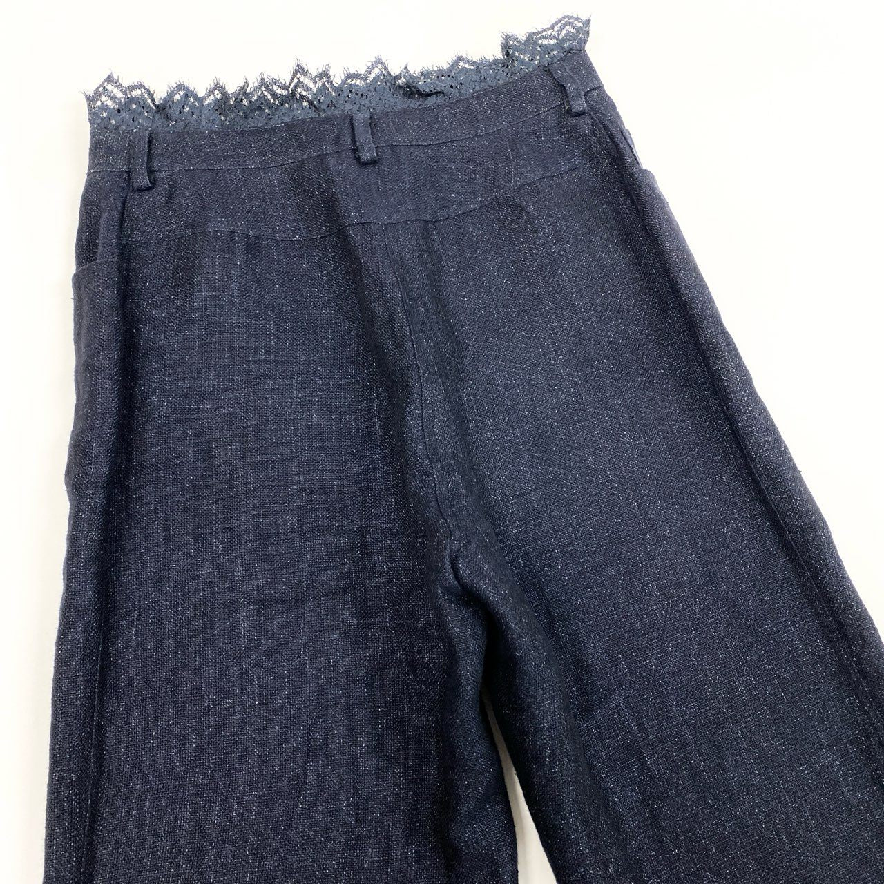 Cb10 CHANEL シャネル 2001 リネンツイードワンドパンツ Indigo Linen Wide Pants P17165V09669 46サイズ インディゴ リネン100％ レディース 女性用ta1