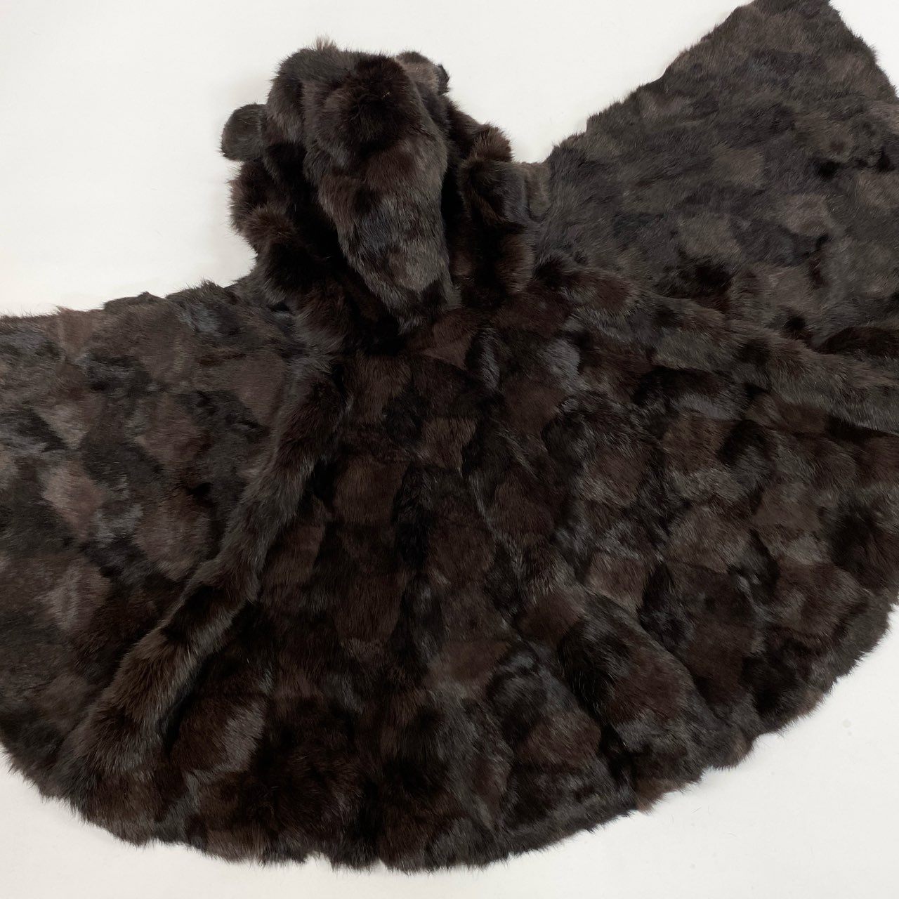 33l14 本毛皮 ラビットファー 耳付きフード ポンチョ ケープ サイズF ブラウン Rabbit Fur 内ポケット有 ケモ耳t18r