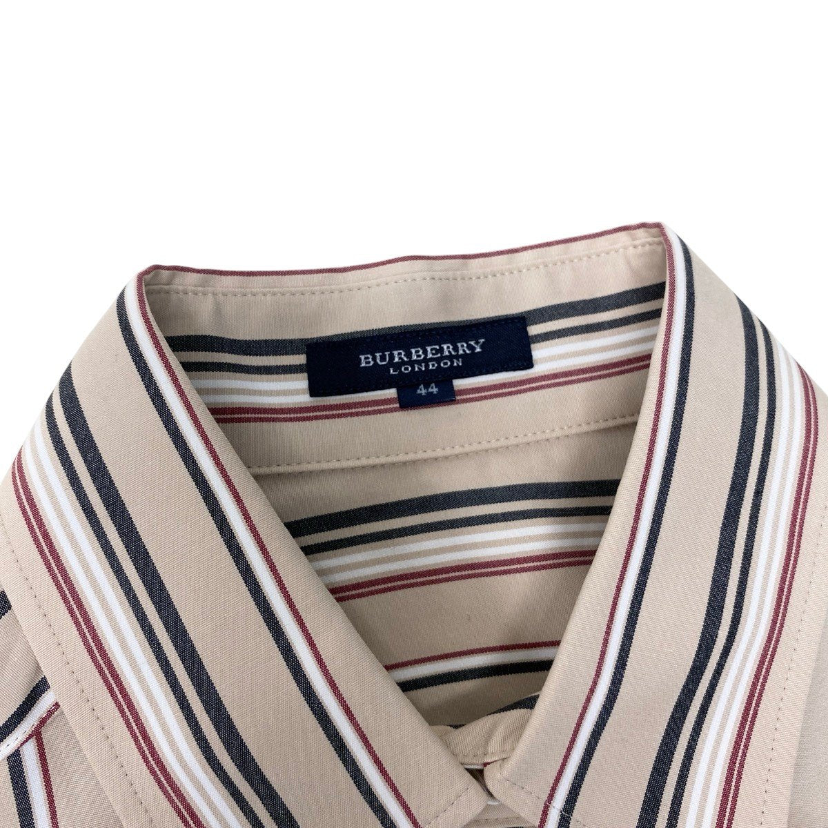 Ih10 BURBERRY LONDON バーバリー ロングスリーブシャツ ストライプ柄 ロゴ刺繍 サイズ44 ベージュ コットン100％ レディースo07t