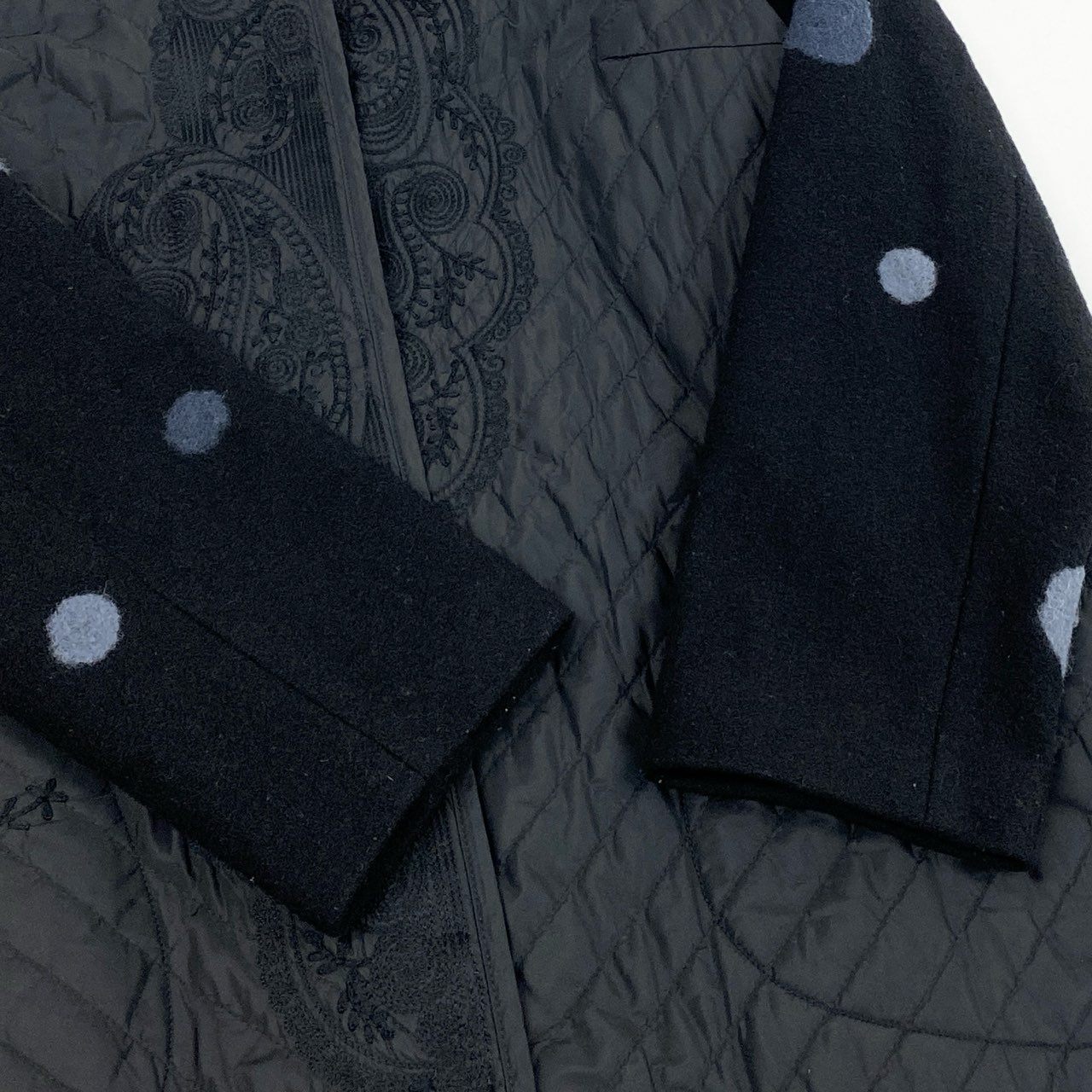 39L12 TOKUKO 1er VOL トクコプルミエヴォル 異素材切替 ロングコート ウールコート 刺繍 ドット柄 9 ブラック系 レディース 女性用u02t