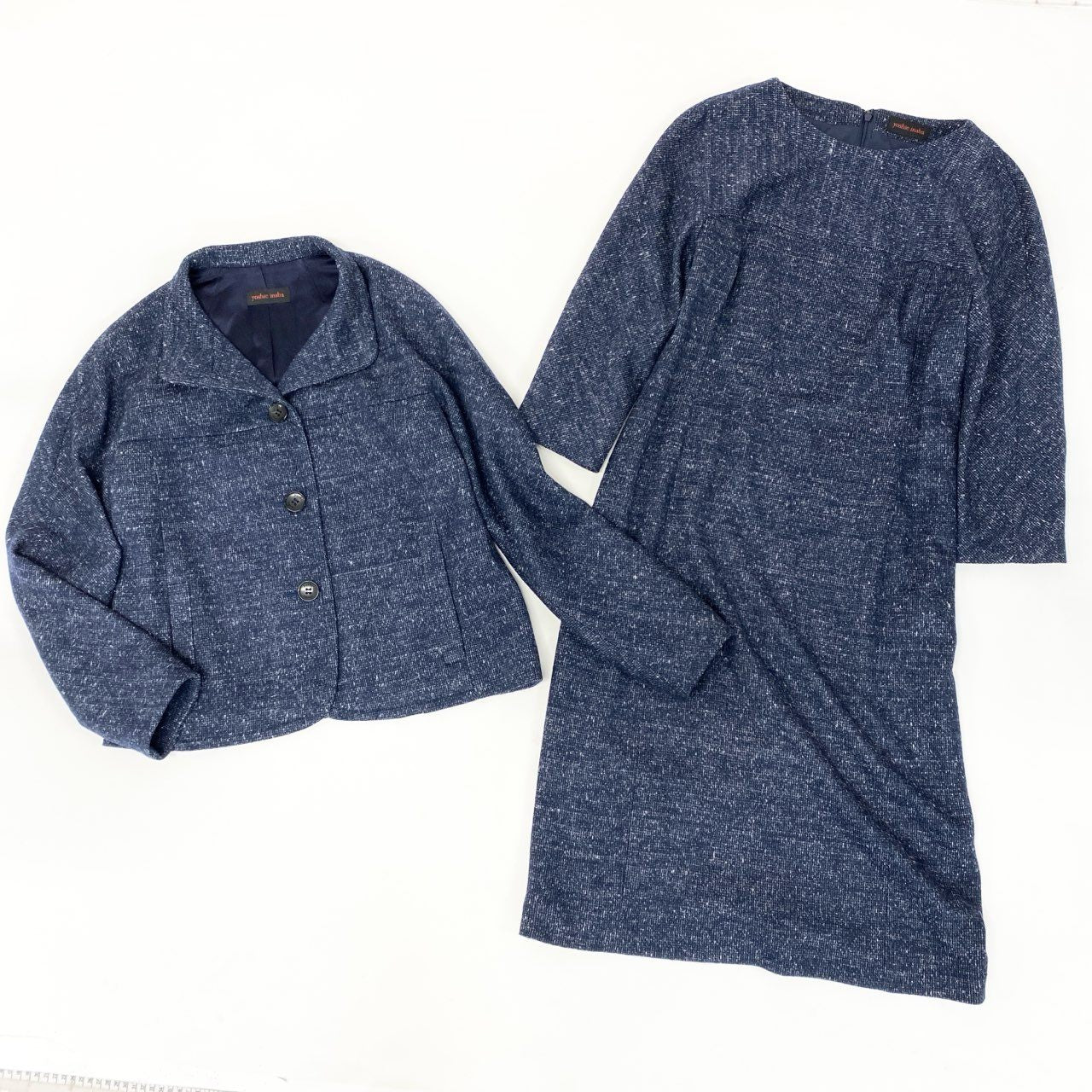 40k18【美品】yoshie inaba ヨシエイナバ アンサンブル セットアップ ジャケット ワンピース B0354JJJ312 1サイズ ネイビー レディースu02t
