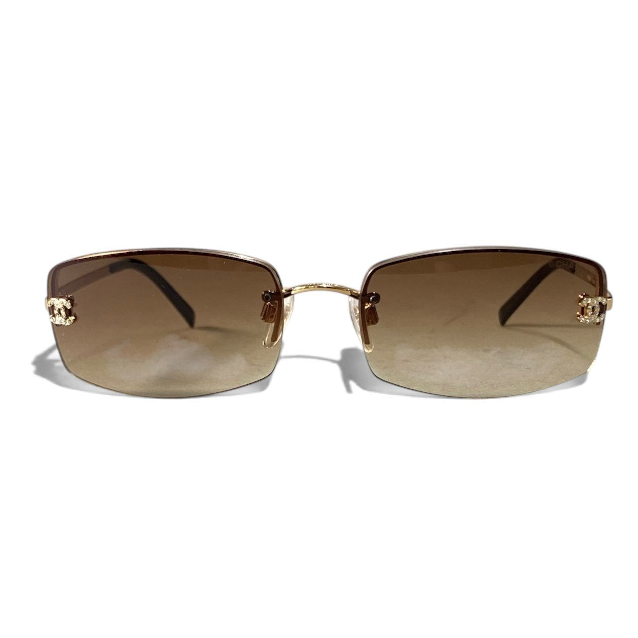 h12【美品】CHANEL ココマーク リムレスサングラス 4093-B 125/13 56□16 130 ゴールド ブラウン レディース 女性用k02i