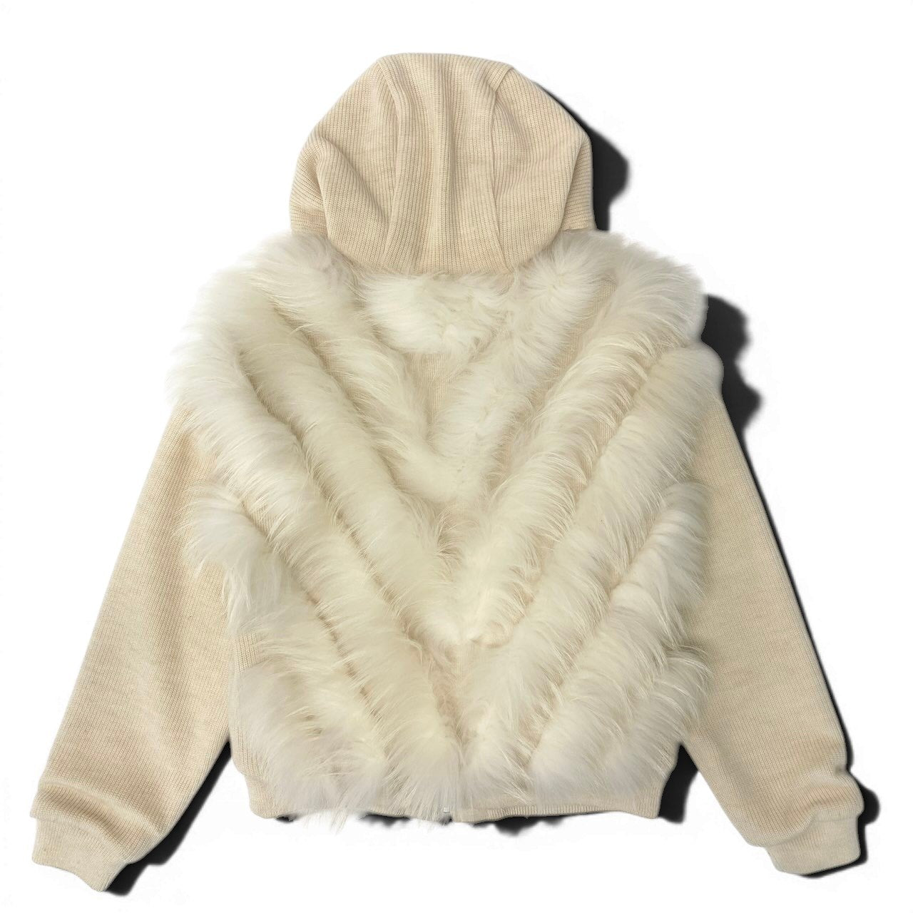 23e11 ROYAL CHIE ロイヤルチエ フォックスファー ニットジャケット ニットパーカー サイズfree アイボリー レディース 女性服u02t