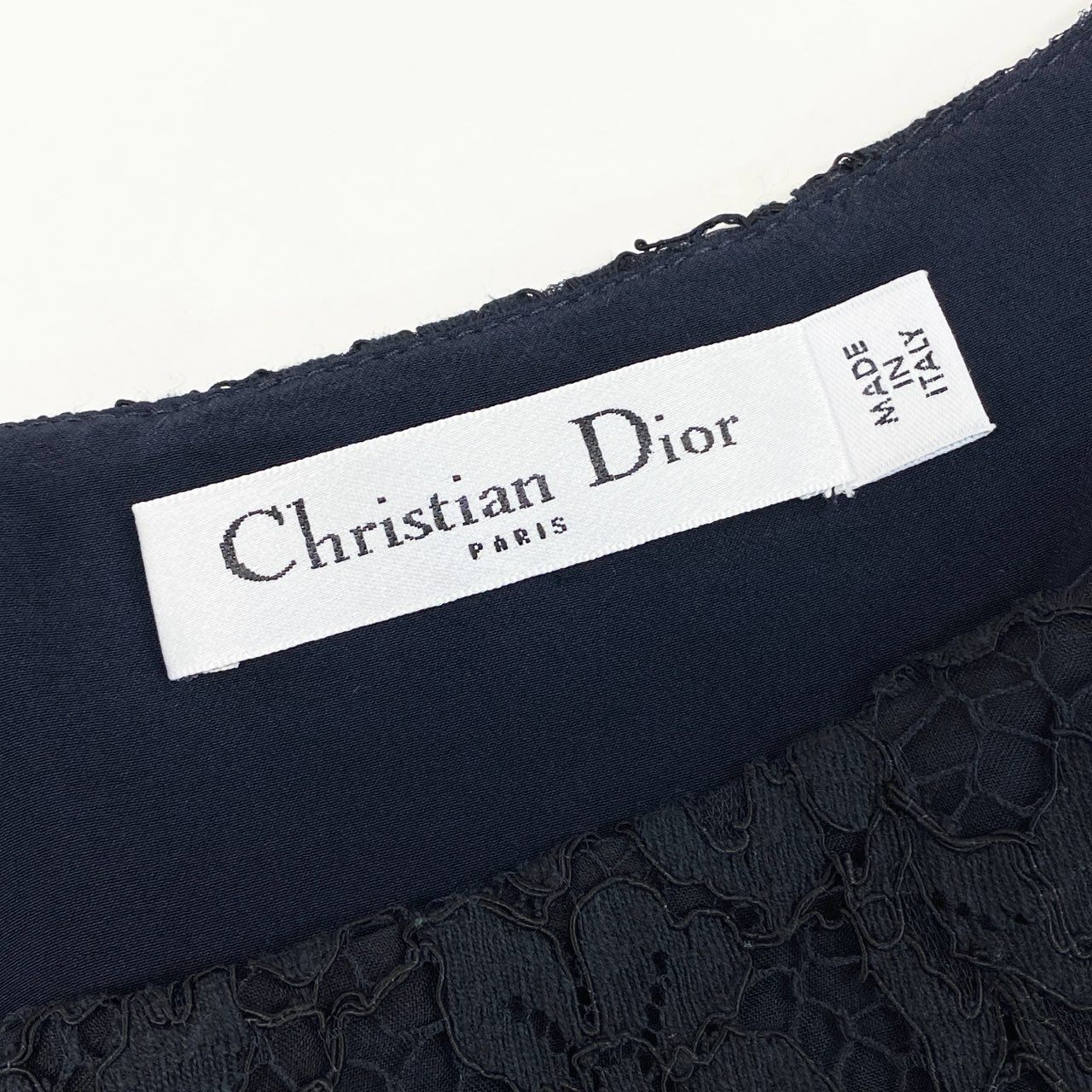 35l27 《美品》 Christian Dior クリスチャンディオール 総レース ノースリーブワンピース ドレス イタリア製 4C21638A1817 44 ネイビー