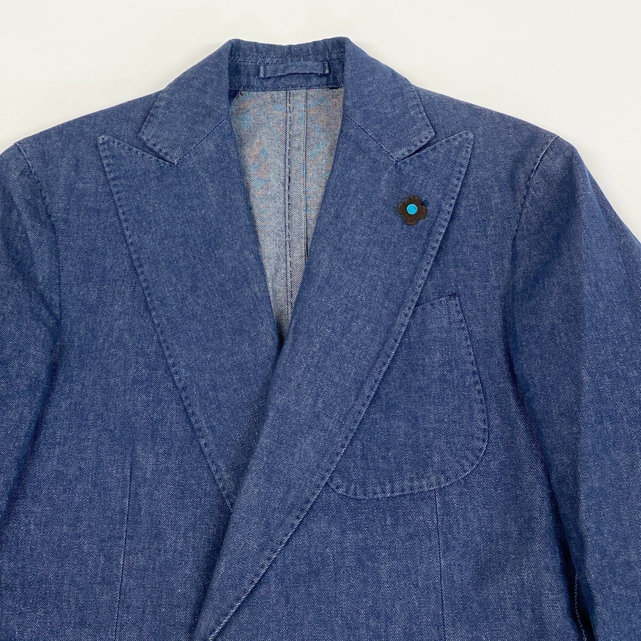 7i25 《美品》LARDINI ラルディーニ テーラードジャケット ダブルブレスブレザー ピークドラペル サイドベンツ 42サイズ インディゴ メンズk02i