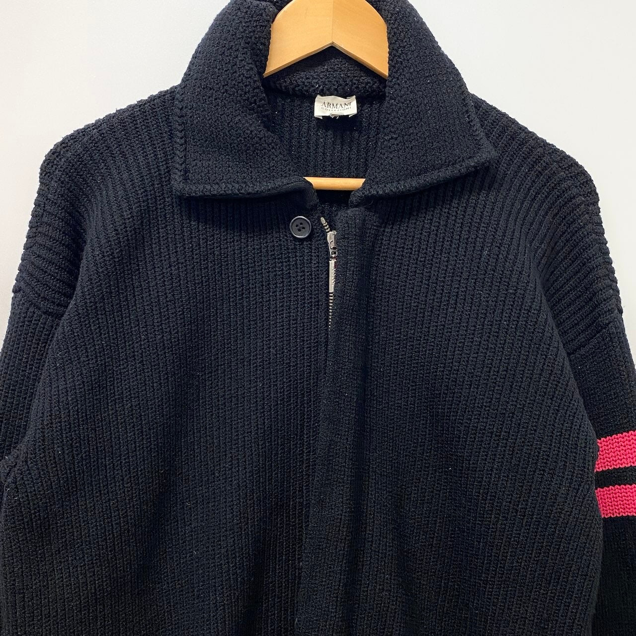 71e18 ARMANI COLLEZIONI アルマーニコレツィオーネ ジップアップニットジャケット リブニットカーディガン イタリア製 0E9601 52サイズ ブラック ピンク メンズ 男性用u02t
