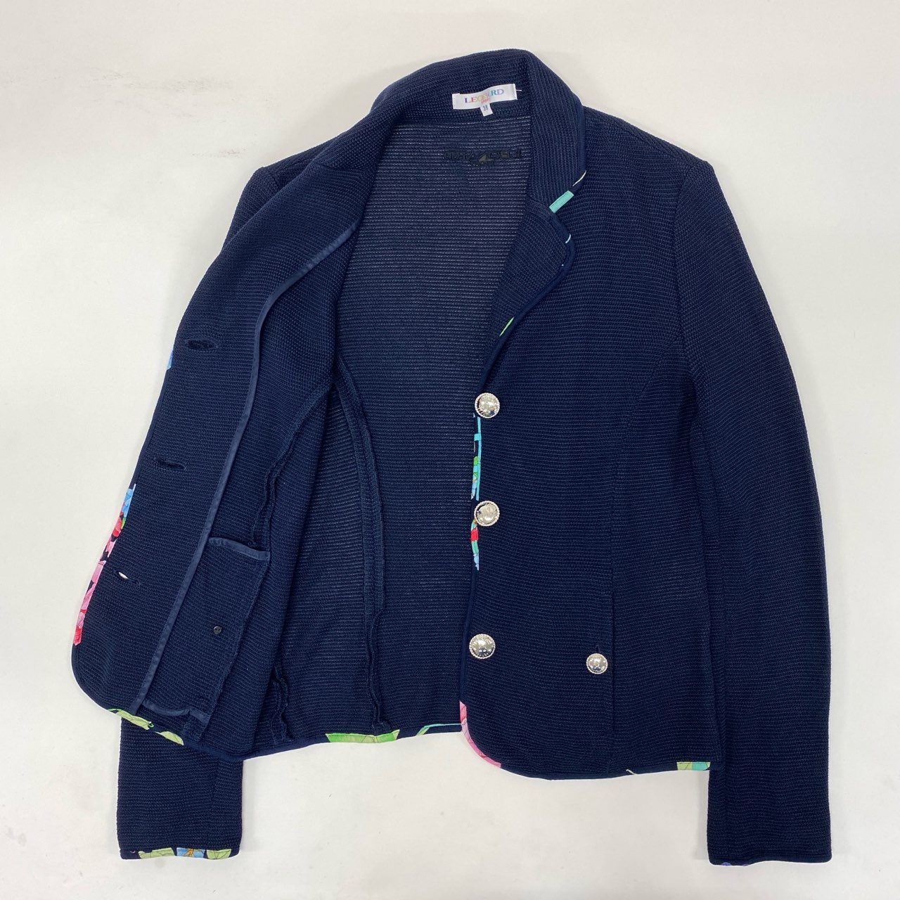 40k18 LEONARD レオナール テーラードジャケット ニットジャケット パイピング 0537892 38サイズ ネイビー レディースu02t