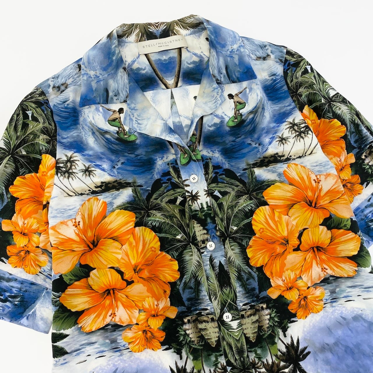 Ad15 STELLA McCARTNEY ステラマッカートニー シルクアロハシャツ Silk Aloha Shirt サイズ38 ブルー 画像参照 イタリア製t18r