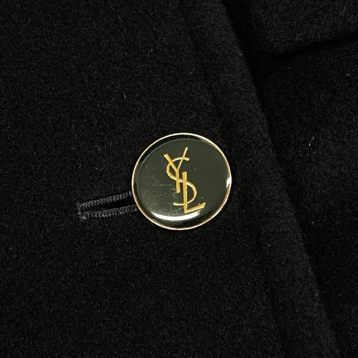 i19 YVES SAINT LAURENT ダブルブレストチェスターコート YSLロゴボタン ロングコート 36サイズ ダークネイビー ウール100％ レディース 女性用u02t