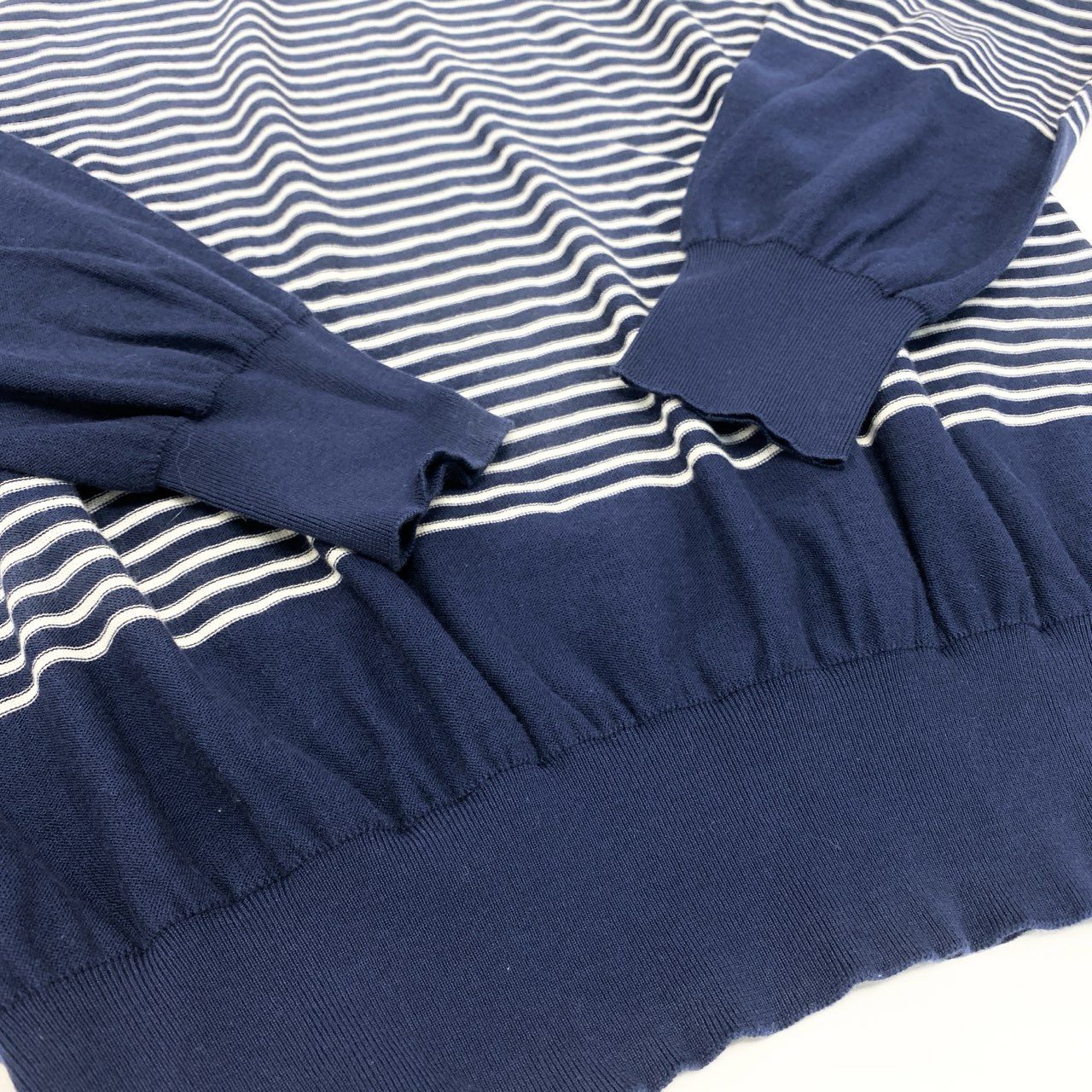 27L1 《未使用保管品》 malo マーロ ニットセーター ロングスリーブ ボーダー柄 ハイゲージニット メンズ 紳士服 50 ネイビー ホワイト コットン100％u02t