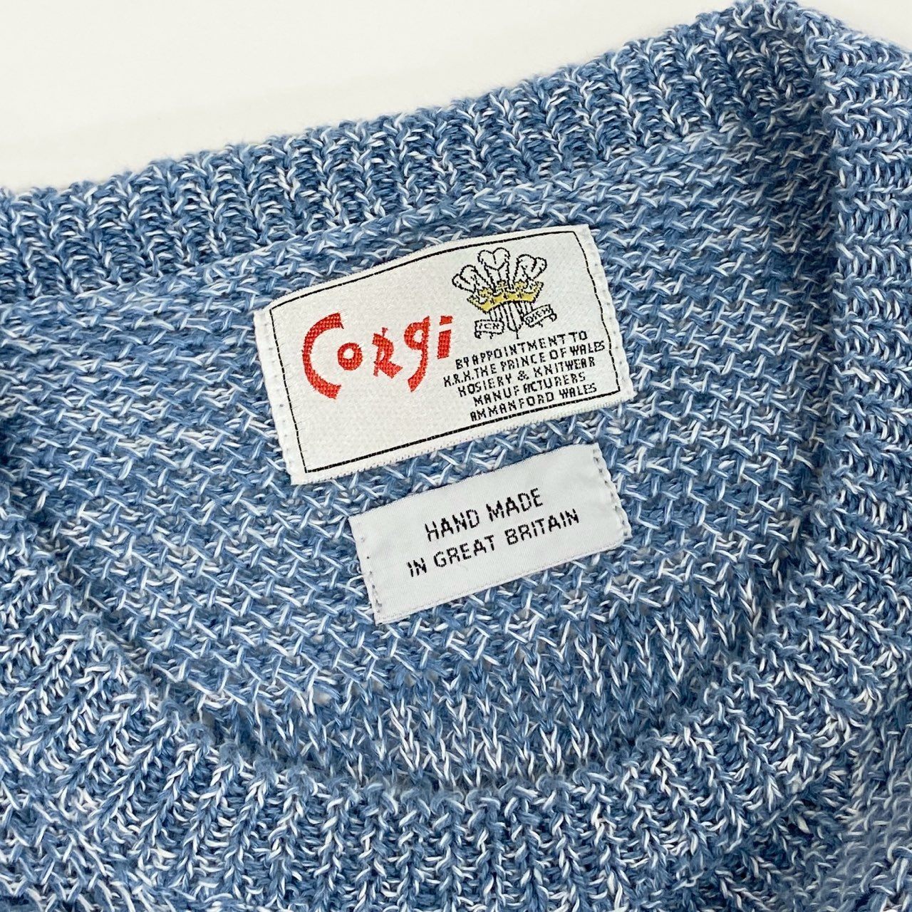 12i26 《美品》 Corgi コーギー クルーネック ニット セーター トップス ハンドメイド 英国製 サイズM ライトブルー リネン メンズ ロンハーマン購入u02t