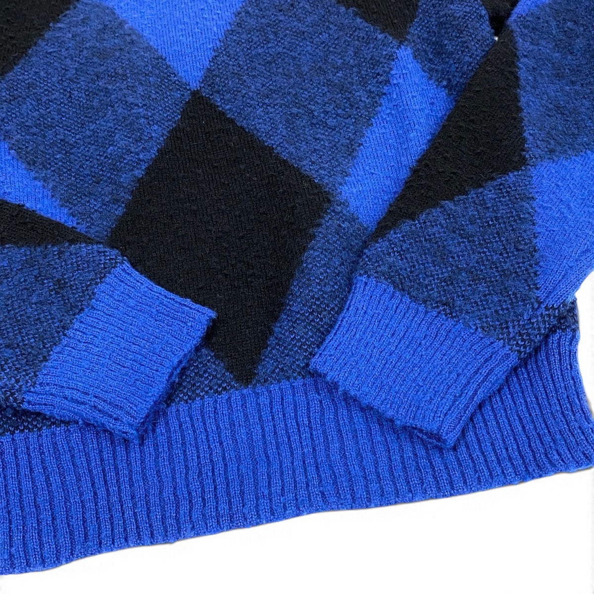 Mj9 【未使用タグ付】 BURBERRY バーバリー アーガイル チェック ウールセーター 8078750 サイズS ブルー ブラック ウール100％ メンズu02t