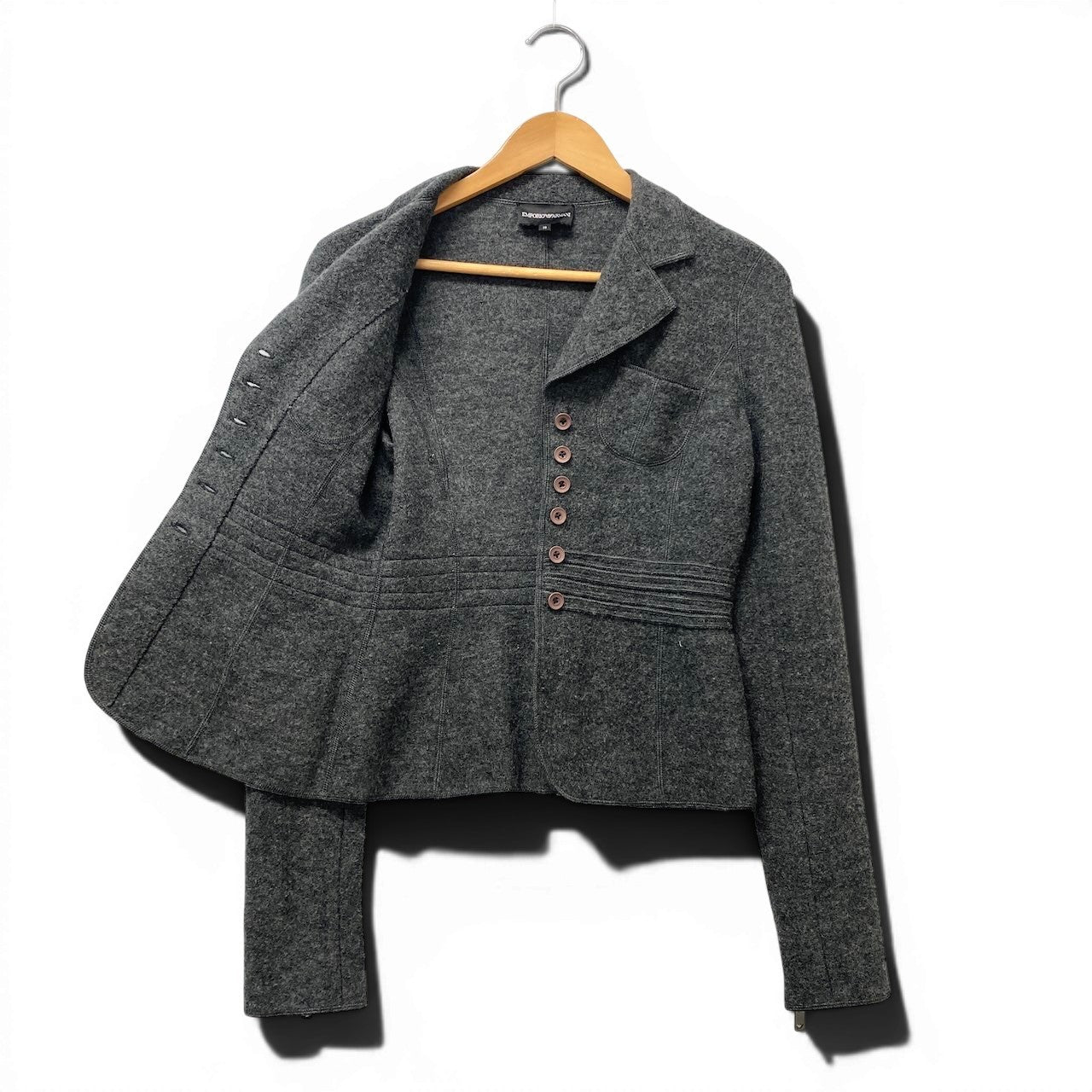 82f16 EMPORIO ARMANI エンポリオアルマーニ ウールジャケット  Deanna Spa ミスディアナ サイズ38 グレー ウール100％ レディース 女性用u02t