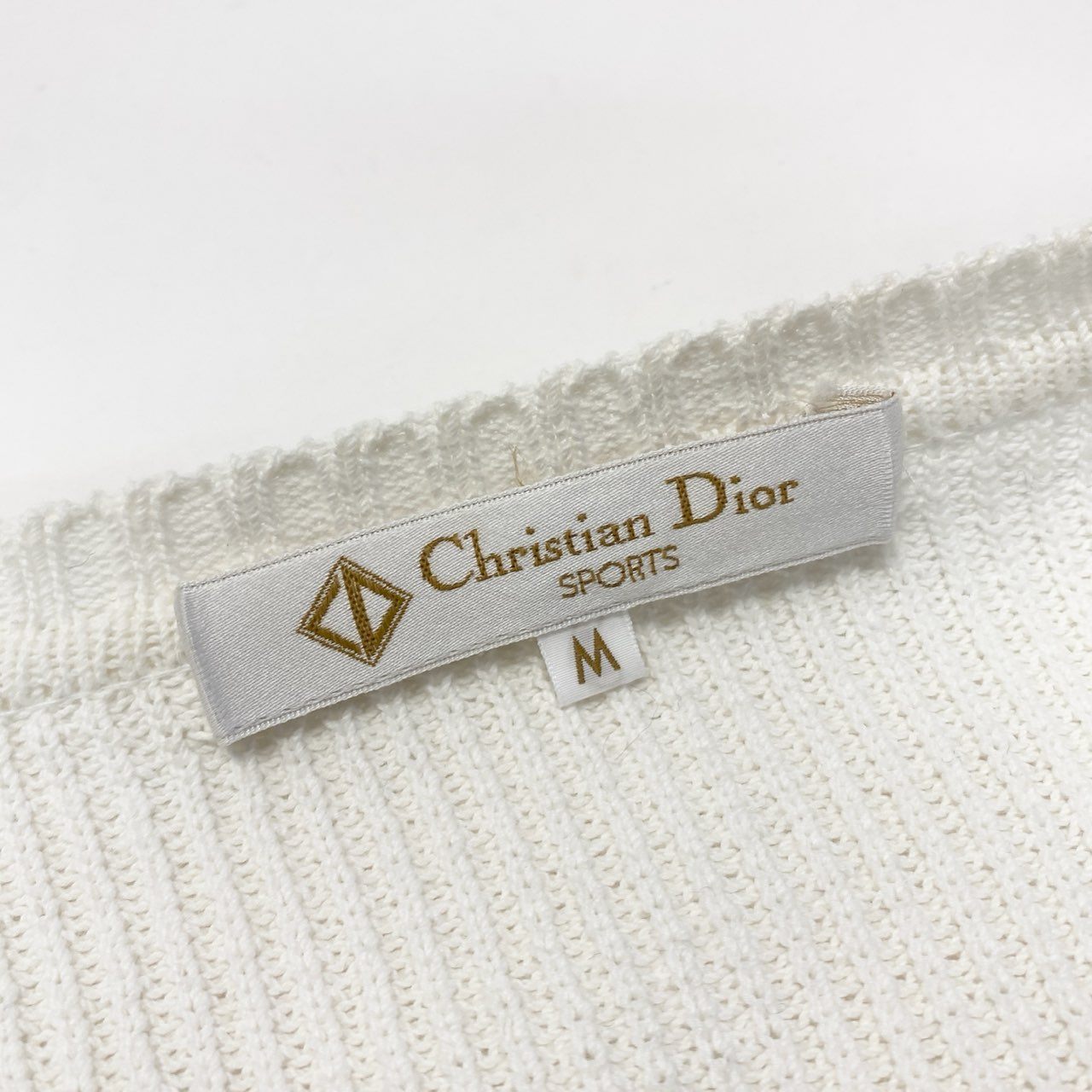 9a27 〇 Christian Dior クリスチャンディオール Vintage CDロゴ エルボーパッチ付 ニットカーディガン 短丈 サイズM ホワイト MA-1風t18r