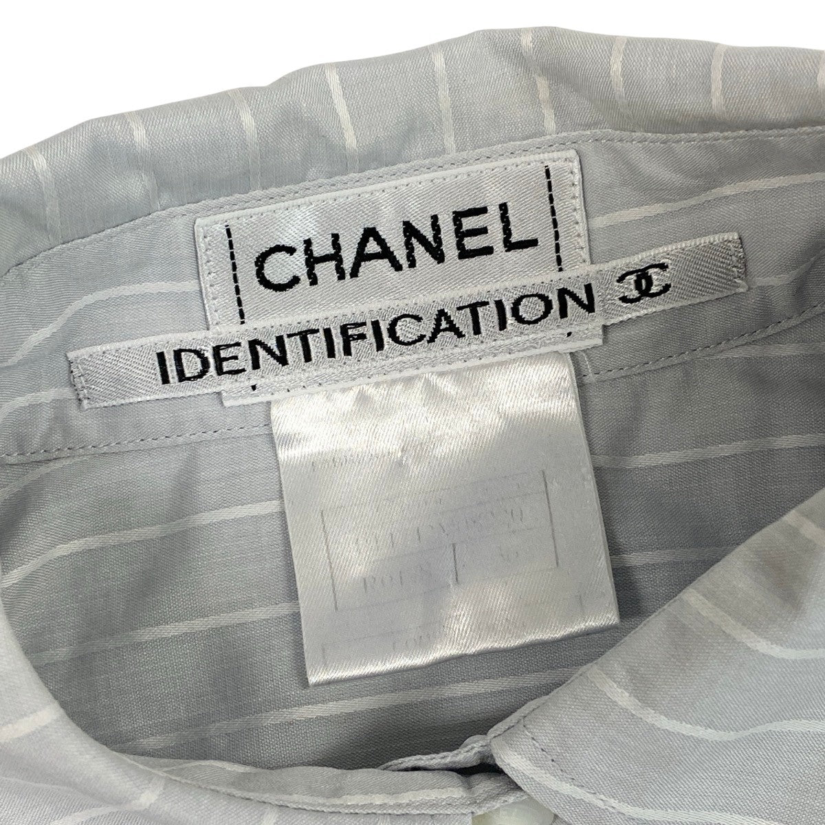 Ce28 CHANEL シャネル 2000年ss IDENTIFICATION 七分袖シャツ 袖ロゴ ボーダー柄 P14742V08220 ライトグレー ホワイト コットン100％ レディースu02tu02t