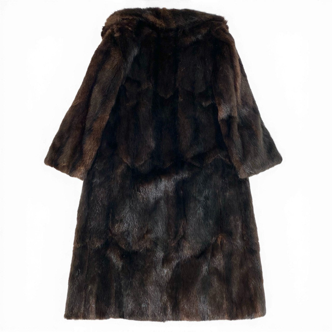 48a22 本毛皮 ロングコート  サイズ11 ダークブラウン リアルファー FUR COATo07t