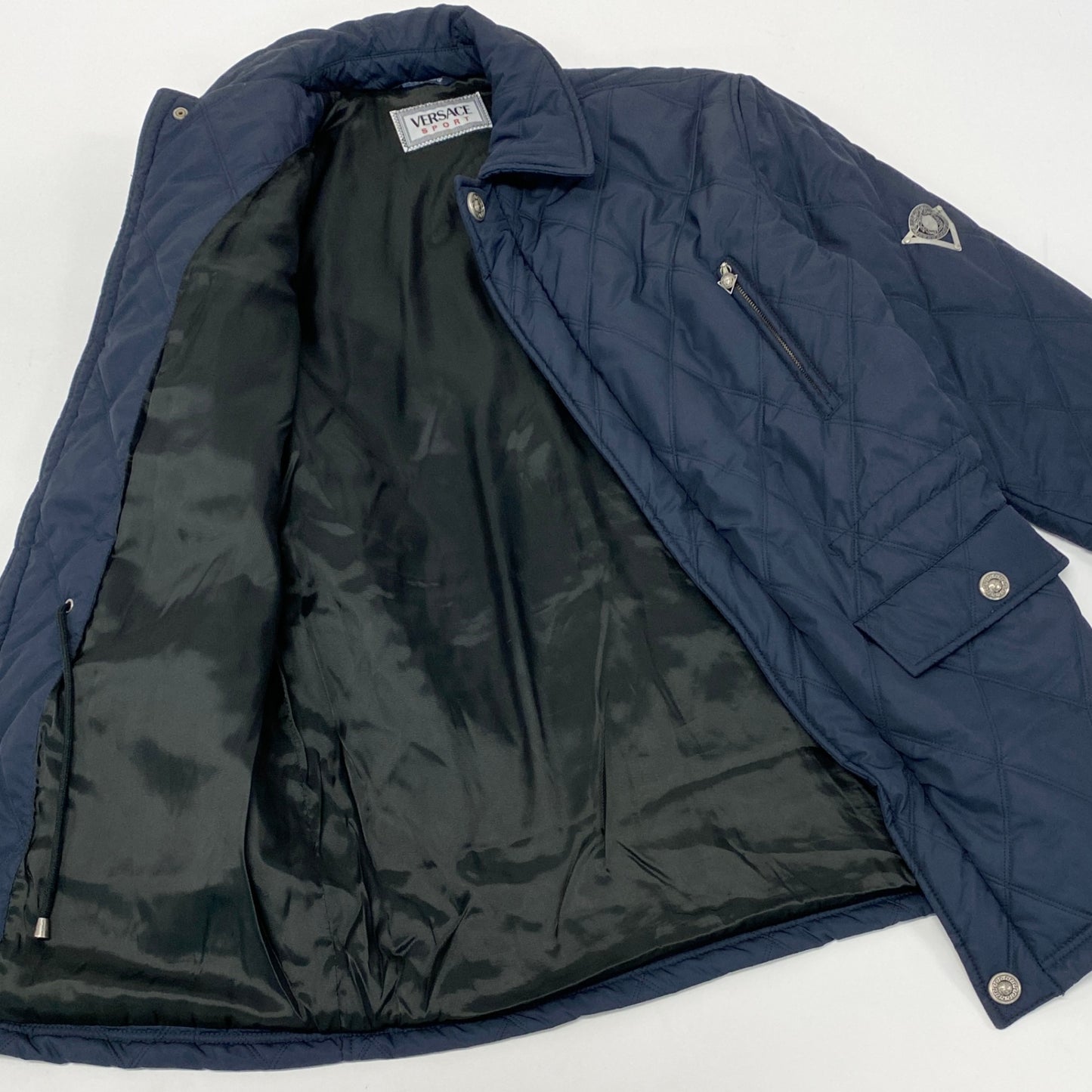 17k9 VERSACE ヴェルサーチ  イタリア製 メデューサボタン キルティング 中綿コート ジャケット 50 Lサイズ相当 ネイビー メンズo07t