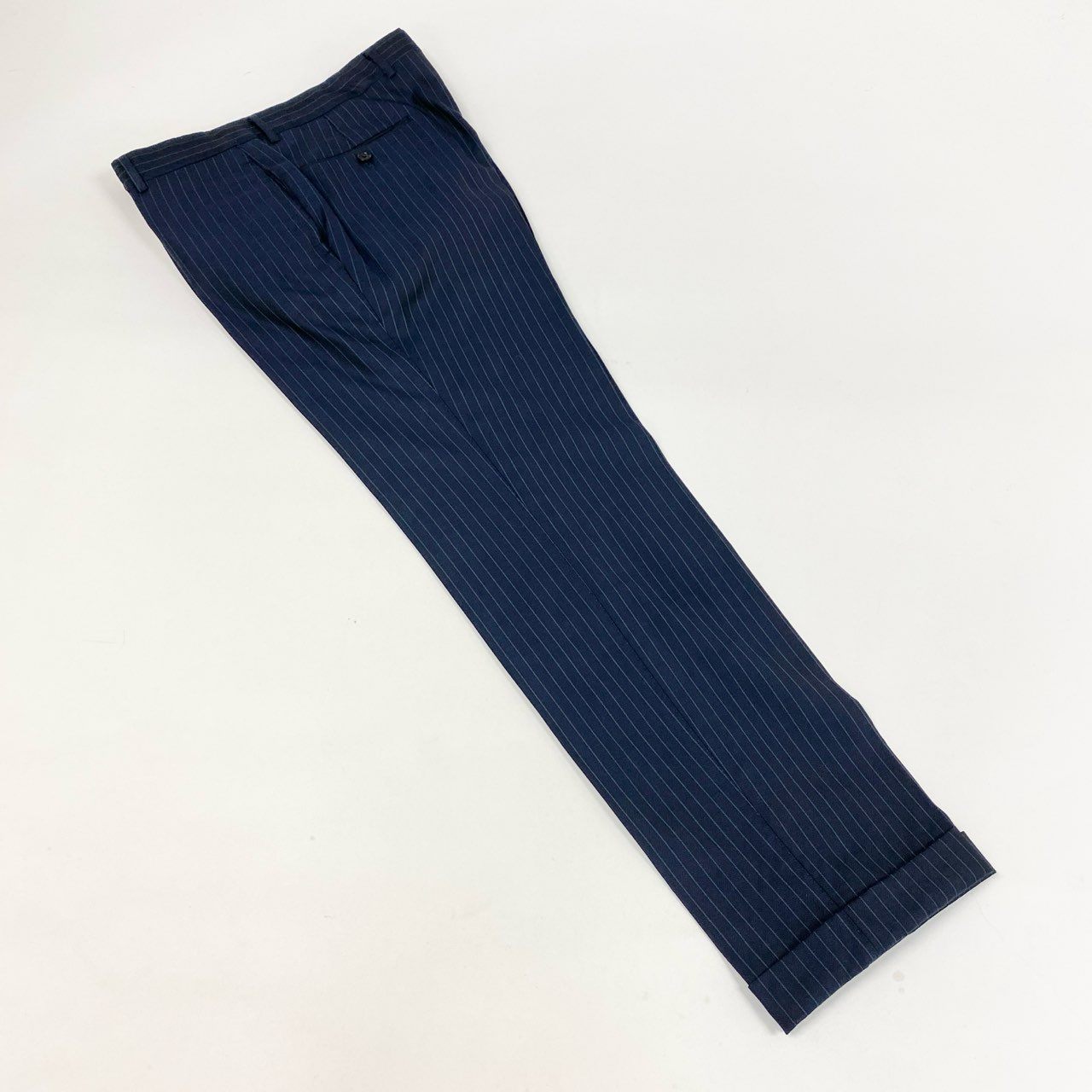 37L22 TOMORROWLAND トゥモローランド ロロピアーナ生地 シングルスーツ セットアップ テーラードジャケット スラックス 46 ネイビー ストライプ ウールシルク メンズ 紳士服u02t