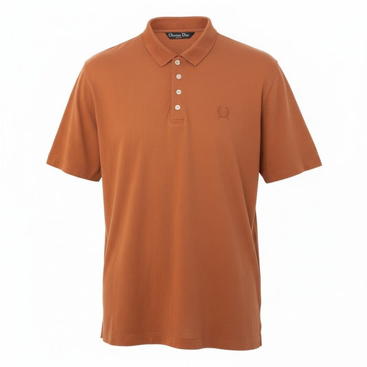 84c19 Christian Dior クリスチャンディオール Vintage 半袖ポロシャツ ブランドロゴ刺繍 トップス Lサイズ ブラウン メンズ 男性用o07t