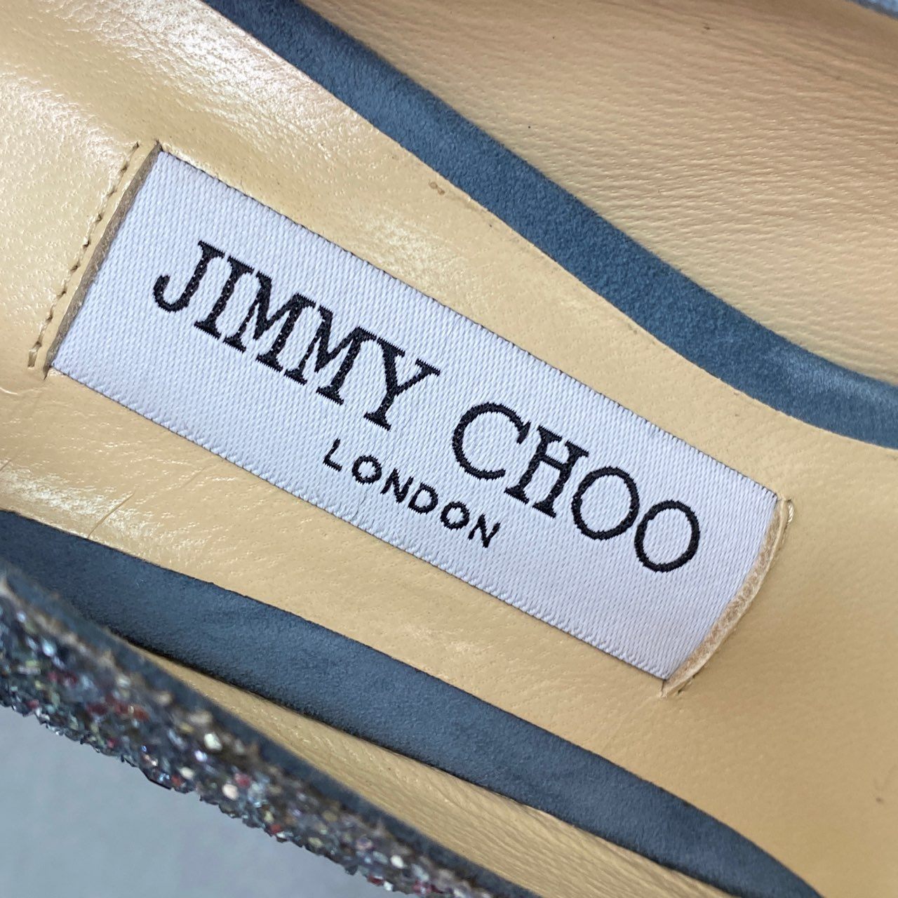 2a9 《極美品》 JIMMY CHOO ジミーチュウ ROMY 100 グラデーショングリッター ヒールパンプス 37 1/2 シルバー ダスクブルー イタリア製 シューズ セレモニー