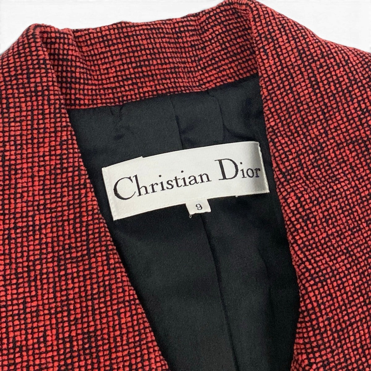 8f5 【美品】 Christian Dior クリスチャンディオール セットアップ スカートスーツ ツイードジャケット ダブルブレスト フォーマル バイカラー サイズ9 ブラック レッド  レディース 女性服u02t