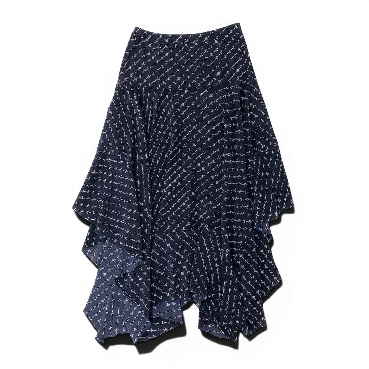 If6 STELLA McCARTNEY ステラマッカートニー アシンメトリーデザイン ロゴプリント 変形スカート  サイズ38 ネイビー シルク100％ レディース 女性用u02t