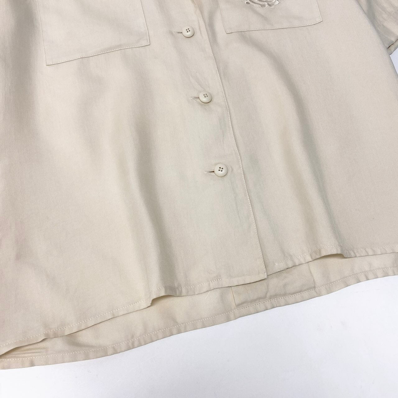 80e1 Christian Dior クリスチャンディオール オープンカラー 半袖シャツ シルクシャツ ロゴ刺繍 サイズM ライトベージュ 絹100％ レディース 女性服o07t