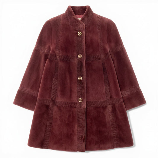 78d2 ROZEN ビーバーコート 毛皮コート ハーフコート アウター Fサイズ ボルドー 毛皮 レディース 女性用k02i