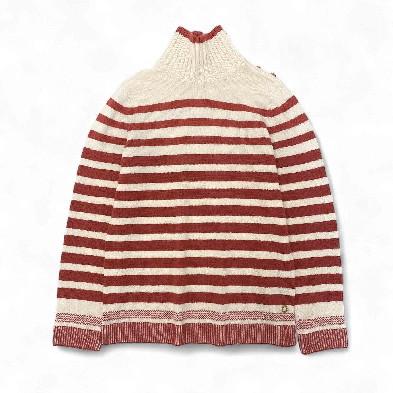 11k21 Loro Piana ロロピアーナ BABY CASHMERE カシミヤニット 長袖セーター ボーダー ハイネック メンズ 紳士服 44 レッド ホワイト カシミア100u02t