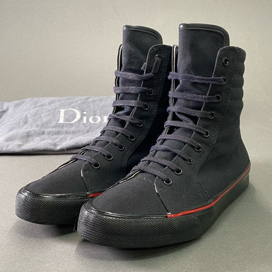 6d16 《美品》 Dior HOMME ディオール オム キャンバス ハイカットスニーカー 41 1/2 ブラック シューズ イタリア製