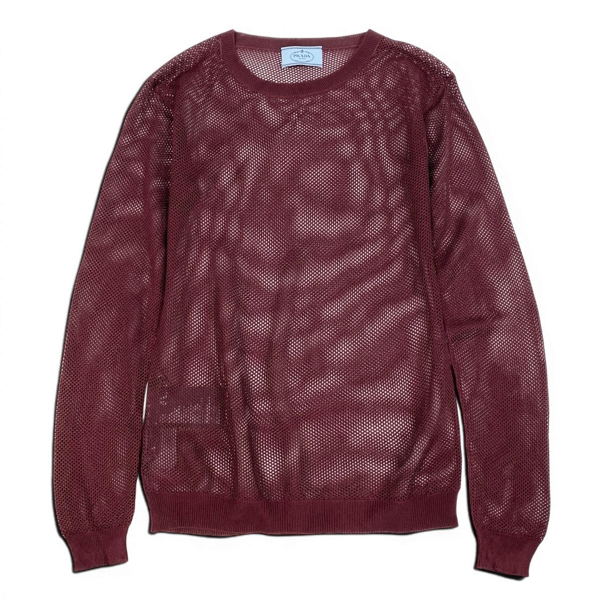 Ee19【美品】PRADA ロングスリーブニット メッシュニット イタリア製 42サイズ バーガンディ レーヨン100％ レディース 女性用u02t