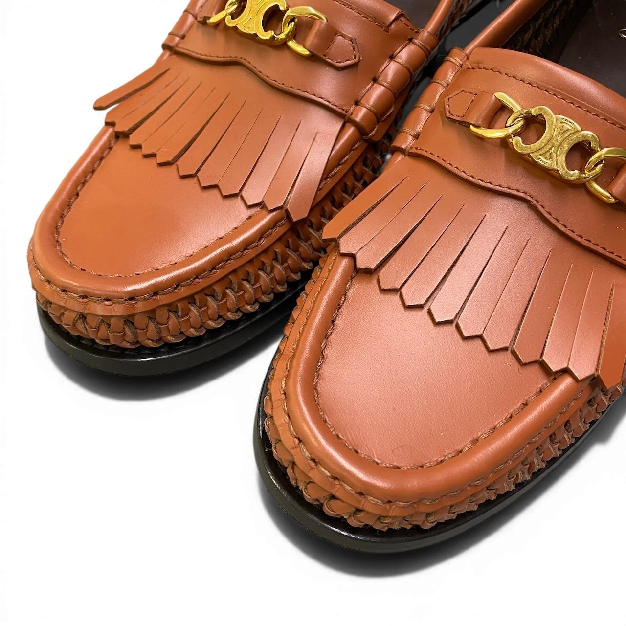 Ad2 CELINE セリーヌ LUCO BRAIDED LOAFER ルコ ローファー トリオンフ サイズ38 ブラウン レディース 革靴k02i