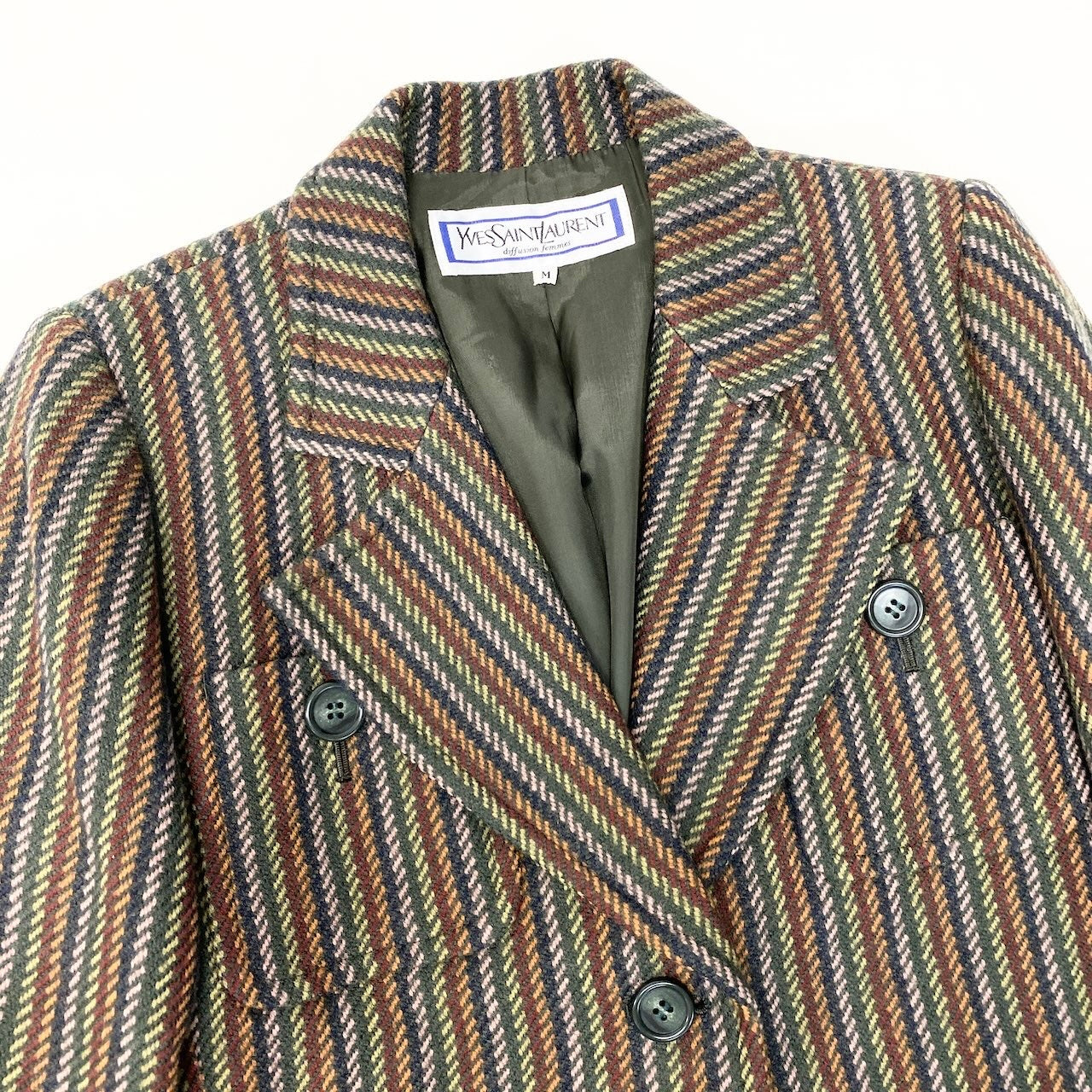 13f15 YVES SAINT LAURENT イヴサンローラン テーラードジャケット ストライプ柄 刺繍 サイズＭ マルチカラー ウール100％ レディース女性用u02t