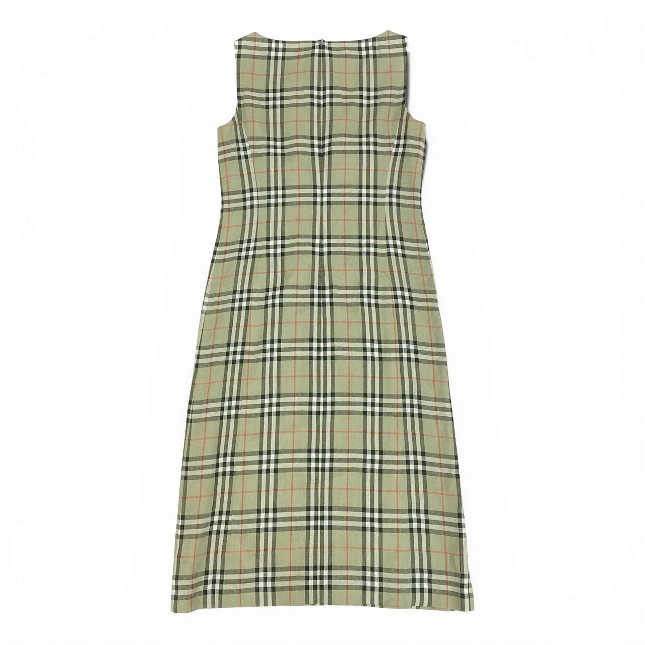 Ia23 BURBERRY LONDON バーバリーロンドン ノバチェック ノースリーブワンピース リネンワンピース サイズ40 グリーン系 レディース 女性用 トップスk02i
