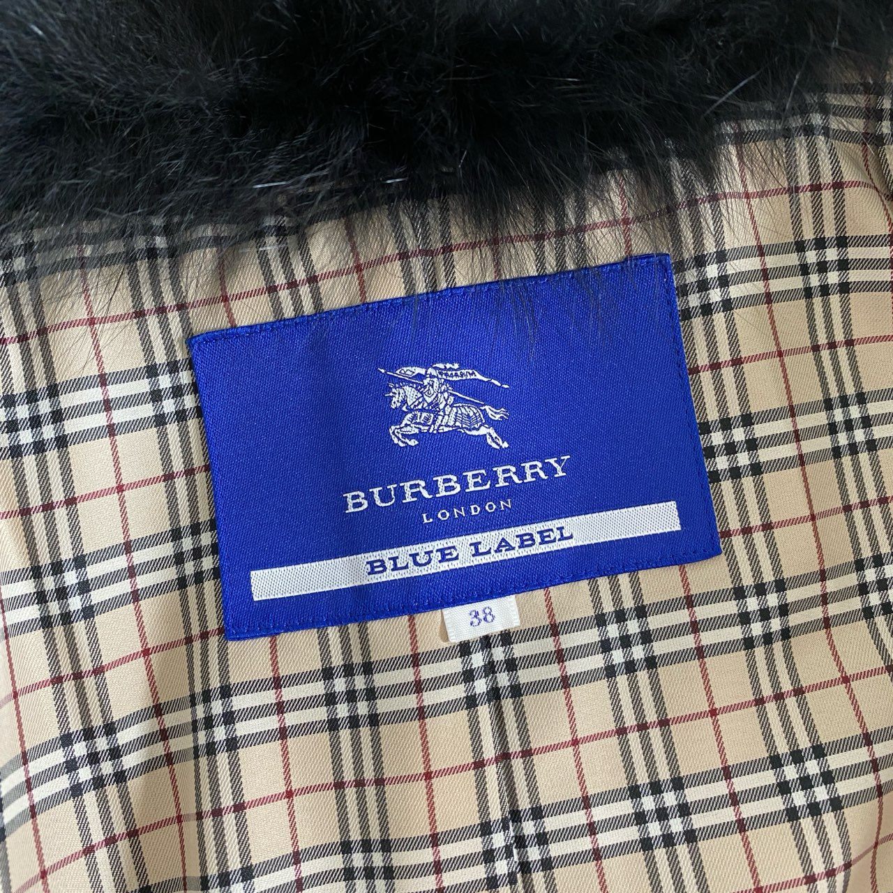 4i4① BURBERRY BLUE LABEL バーバリー ブルーレーベル フォックスファー ベルト付ウールコート 38 ブラック アウター