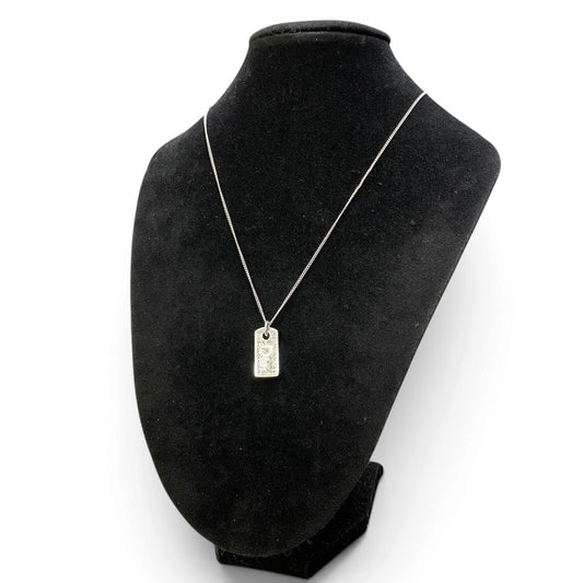j15 Christian Dior クリスチャンディオール ロゴラインストーン プレートネックレス Logo Rhinestone Plate Necklace シルバーt18r